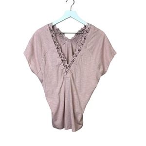 By Anthropologie Dusty Rose Lace V Neck Top Women Sz M